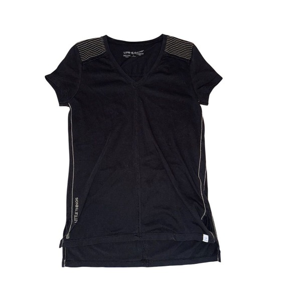Life Is Good Women's Black V-Neck T-Shirt Size S Short Sleeve Casual tunic beach - Picture 1 of 5